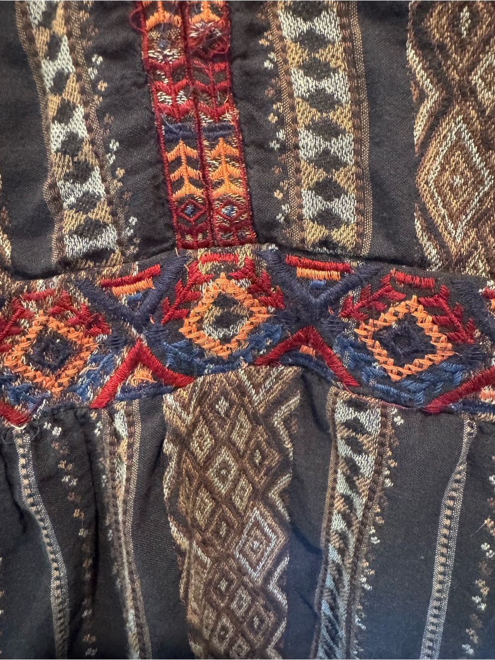 Anthropologie Textured Boho Print V-Neck Tunic Dress - Black with Rust Size 1X - Picture 9 of 16
